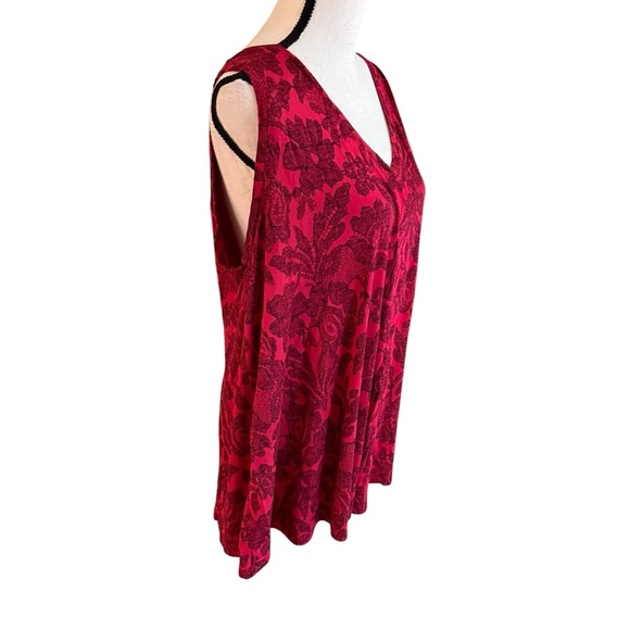 Lane Bryant Womens Red Black Floral Tank Top 18/20 Stretch Plus Size Whimsigoth - Picture 5 of 8